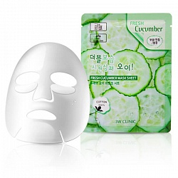 3W CLINIC Тканевая маска для лица ОГУРЕЦ Fresh Cucumber Mask Sheet.