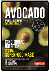 DERMAL Маска для лица тканевая АВОКАДО It's Real Superfood Mask AVOCADO, 25 мл.